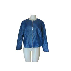 New w Tags, Jessica London Outerwear Blue Full Zip Leather Jacket Size 18W